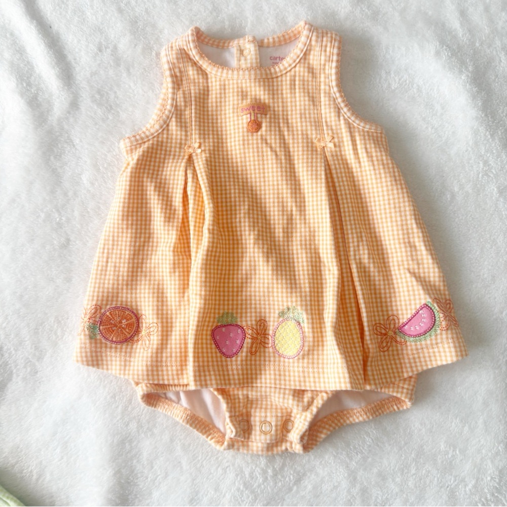 Carters Orange Gingham Fruit Embroidered Baby Girl Bubble Romper 6 months